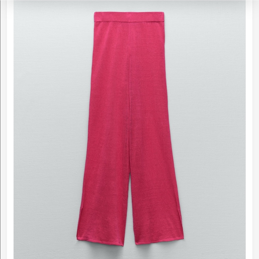 Zara Linen Knit Wide Leg Pink Semi Sheer Beachy Summer Pants